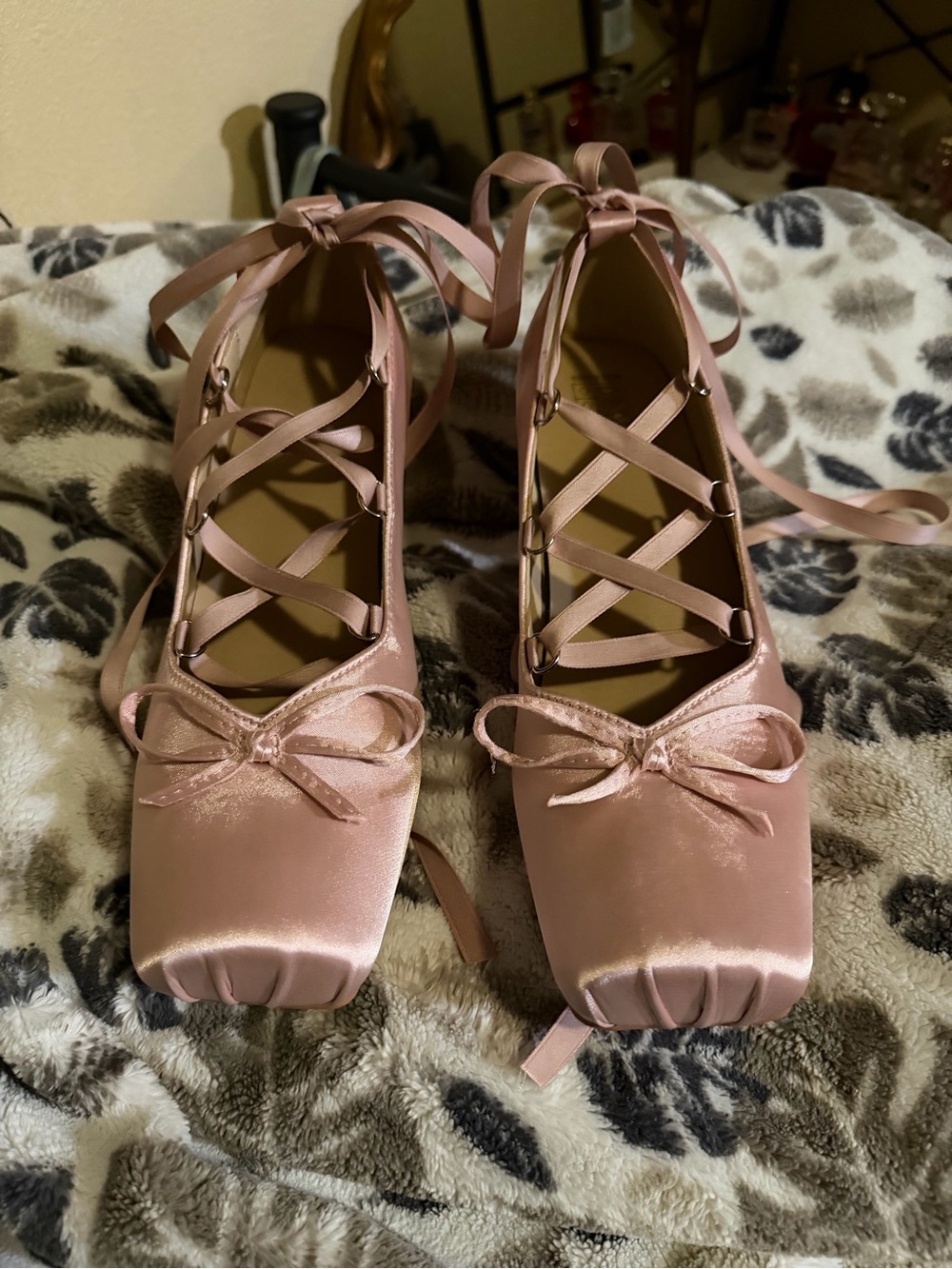 SHEIN Satin Ballet Lace-Up Flats in Dusty Pink (nwot)